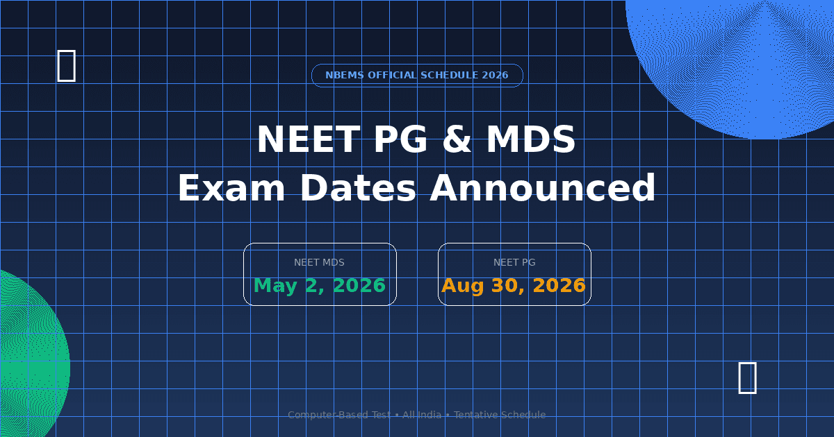 NEET PG 2026 Set for August 30, NEET MDS for May 2: What Aspirants Need to Know